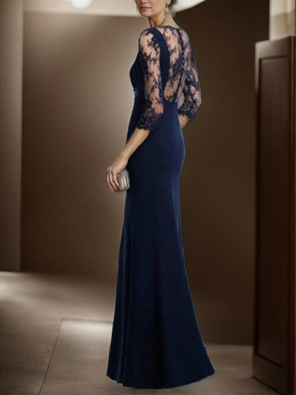 Noble Zipper Lace Applique 3/4 Sleeve and Floor Length Mother of the Bride Dresses