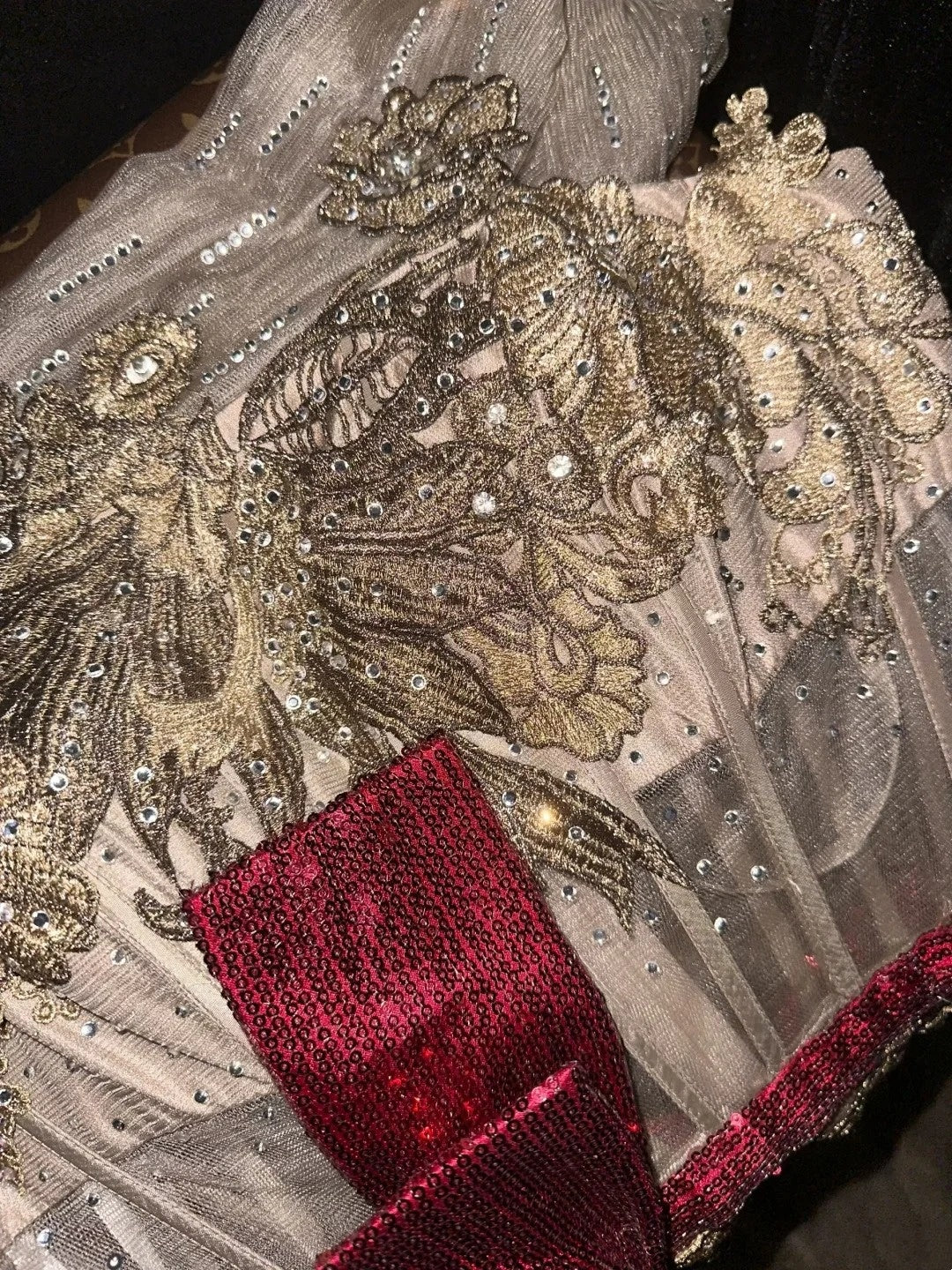 Luxury Retro Style Gold Embroidery Red Belt Strapless Mermaid Gown - Dinner & Noble Theme Ball Dress gh6569