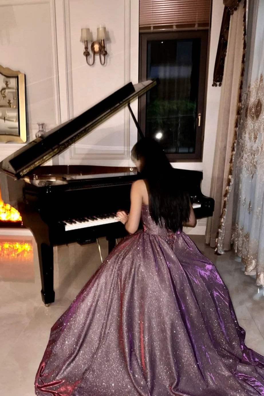 Purple shiny elegant long graduation gown evening gown gh6812