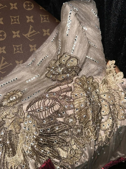 Luxury Retro Style Gold Embroidery Red Belt Strapless Mermaid Gown - Dinner & Noble Theme Ball Dress gh6569
