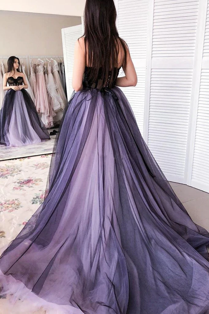 Green/Purple Elegant Lace Tulle A-Line Long Tulle Prom Dress Prom Gowns Sexy Backless Wedding Dresses