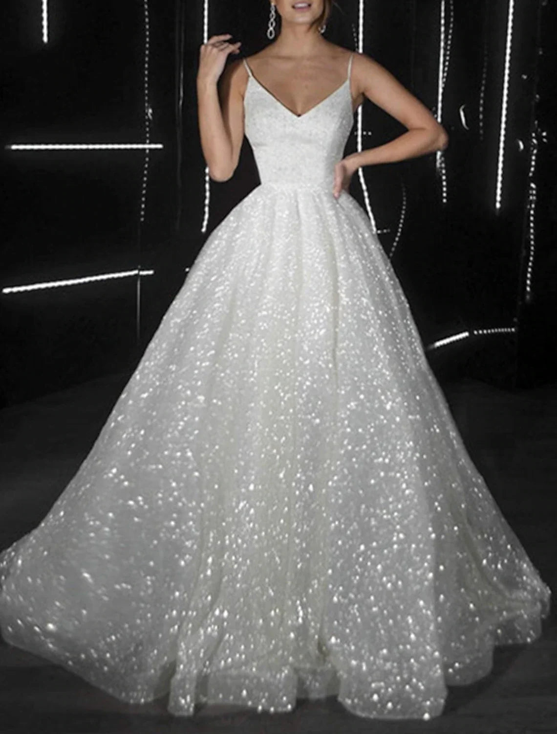 Ball Gown Prom Dresses Glittering Dress Wedding Party Birthday Court Train Sleeveless Spaghetti Strap Tulle with Sequin 2025