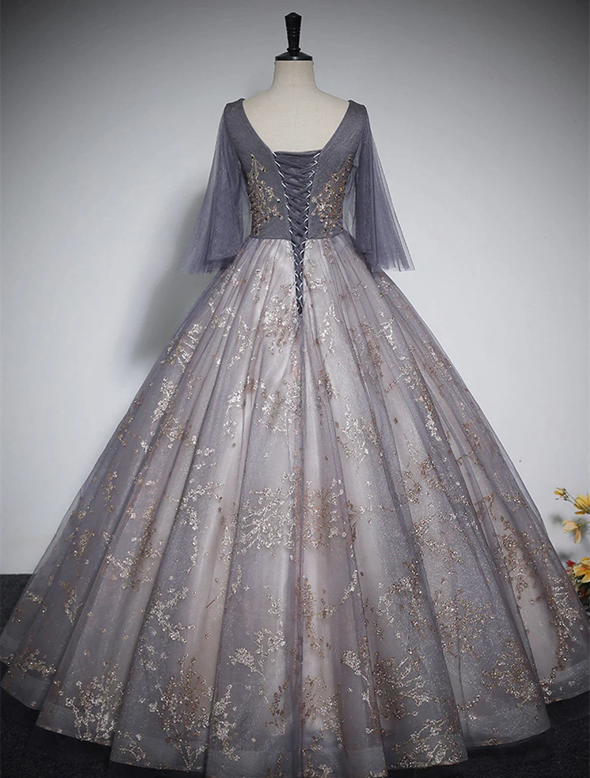Beautiful Tulle V-neckline Long Formal Dress, Tulle Lace Applique Party Dress TP1009