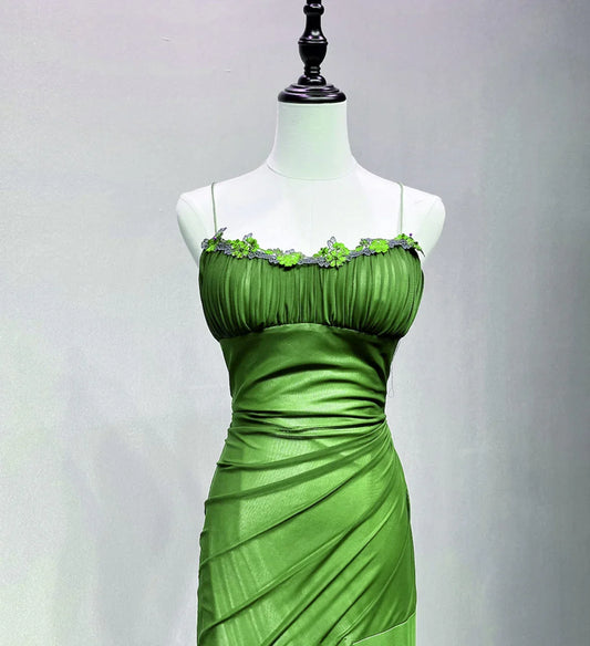 Green Spandex Straps Formal Dress, Green Evening Dress Prom Dress TP1086
