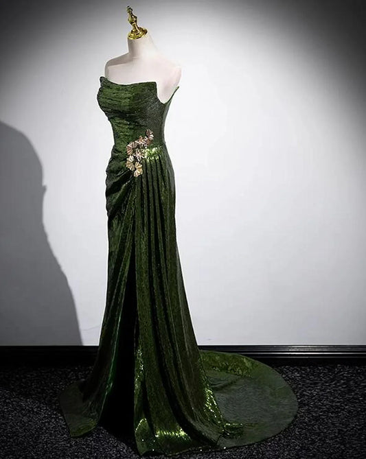 A-line Green Sequins Mermaid Long Party Dress, Mermaid Sequins Green Prom Dress TP1097