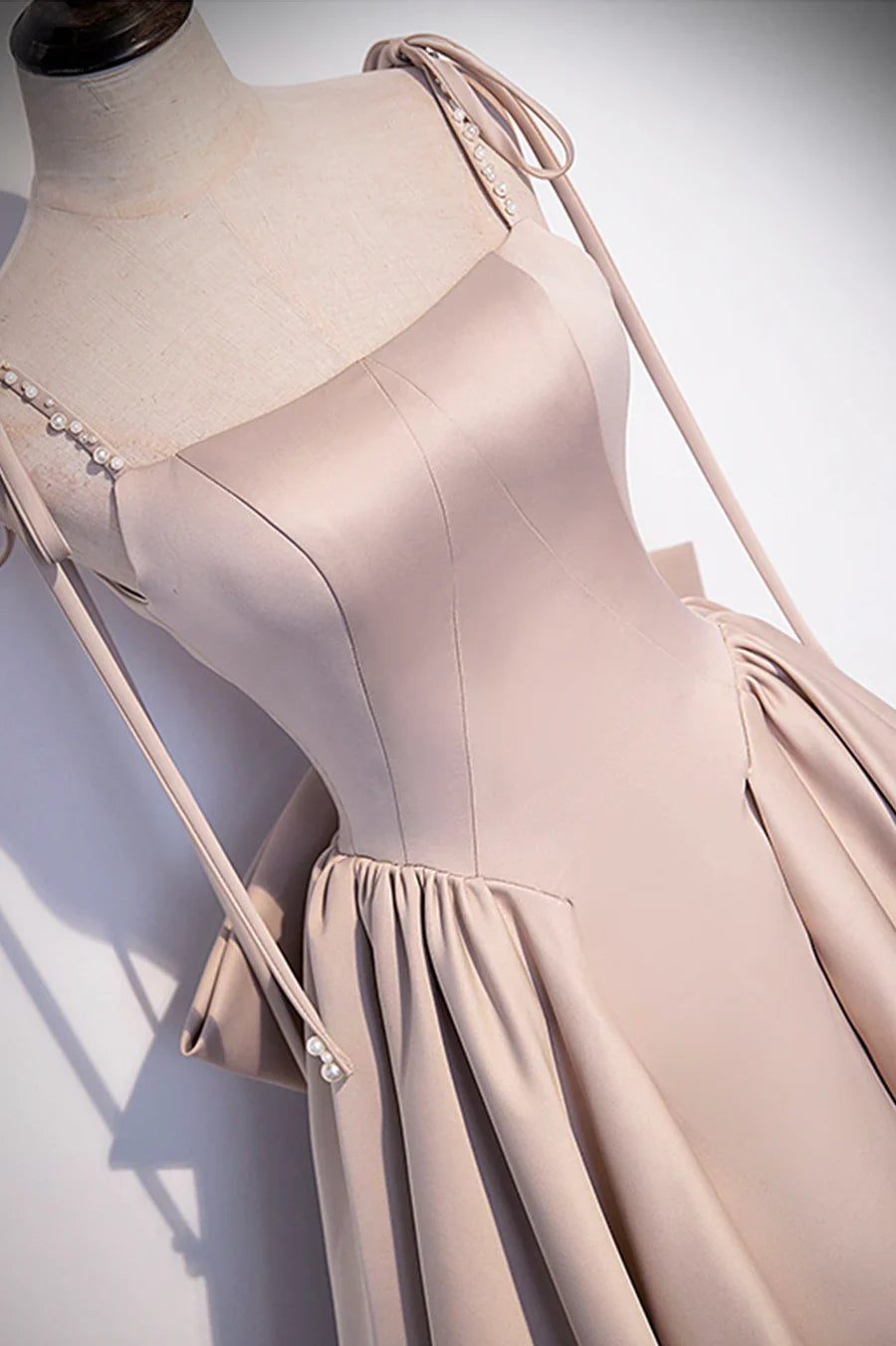 Pink Satin Long Formal Dresses, Graduation Dresses with Bows TP623