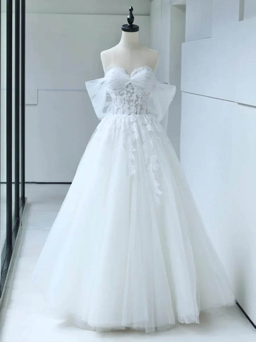 White Tulle Lace Corset Off-the-Shoulder Sweetheart Wedding Dress TP943