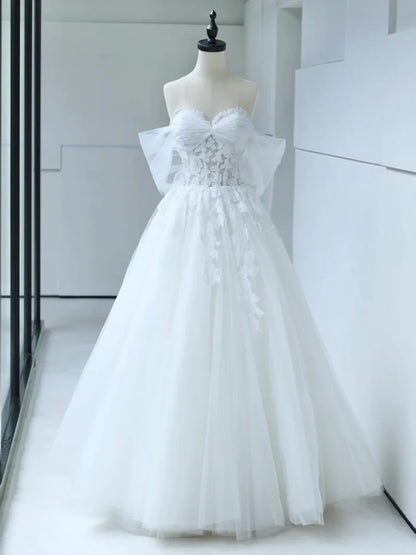 White Tulle Lace Corset Off-the-Shoulder Sweetheart Wedding Dress TP943