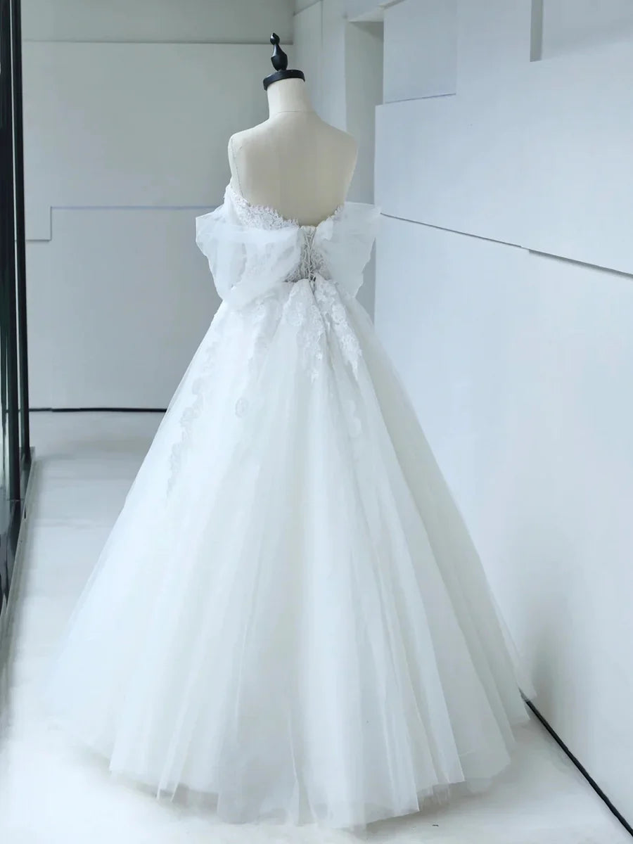 White Tulle Lace Corset Off-the-Shoulder Sweetheart Wedding Dress TP943