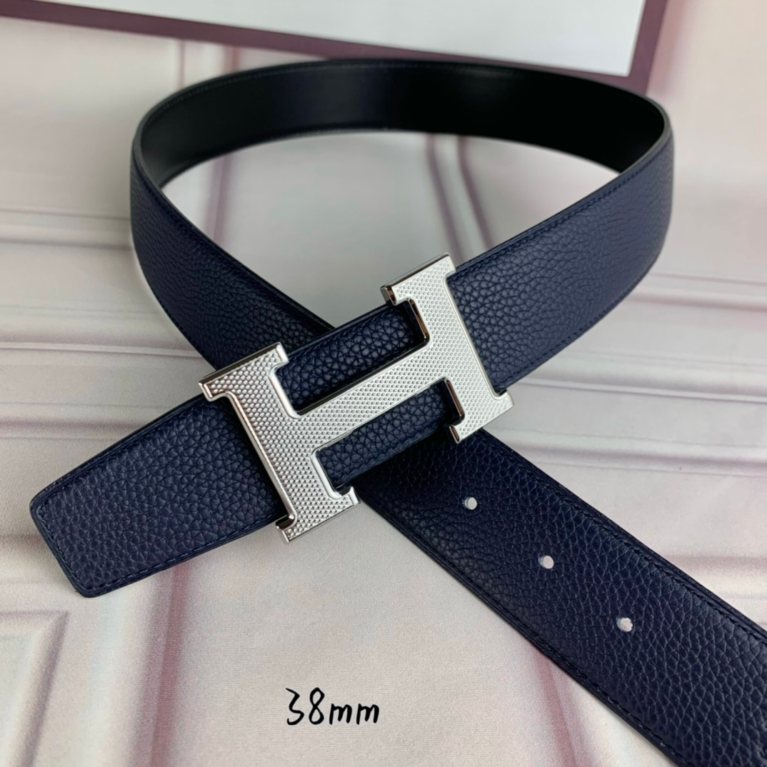 HERMES BELT TOGO SWIFT BUCKLE BLUE 38MM