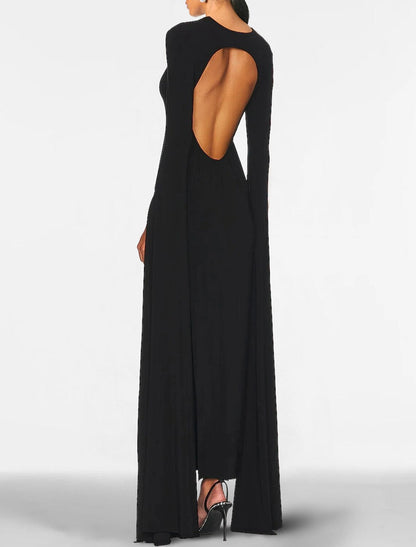 Sheath / Column Evening Gown Elegant Dress Formal Wedding Guest Floor Length Long Sleeve Jewel Neck Capes Chiffon with Shawl
