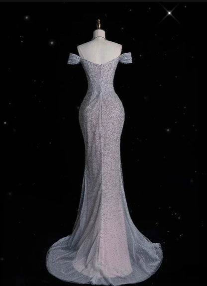 Mermaid Gownse??? Off The Shoulder Tulle Sequins Long Prom Dresses For Prom Events &Quinceanera