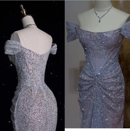 Mermaid Gownse??? Off The Shoulder Tulle Sequins Long Prom Dresses For Prom Events &Quinceanera