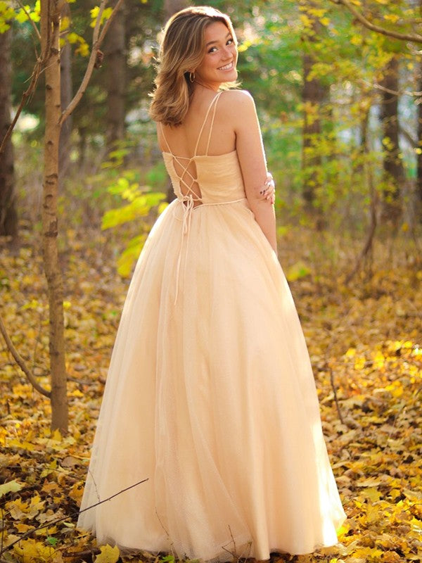A-Line/Princess Ruched V-neck Sleeveless Floor-Length Dresses