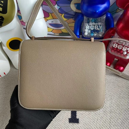 Hermes Constance Epsom CK18 Etoupe Rose Gold Hardware 18Cm