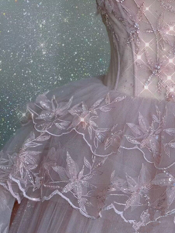 Modest Ball Gowns Straps Pink Tulle Prom Dresses 22Th Birthday Outfit