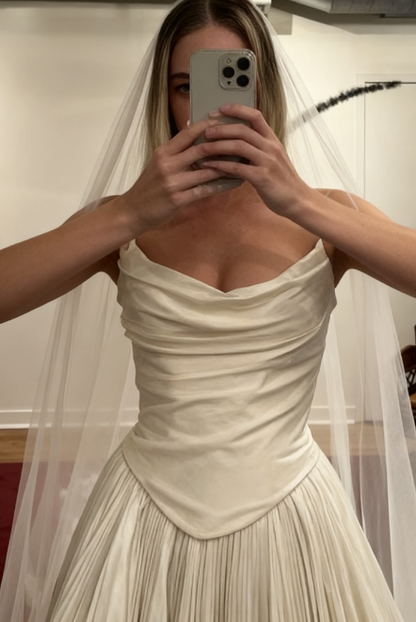 Modest Wedding Dress Ball Gowns Strapless White Satin Long Wedding Dress Brides Dresses Bridal Gown