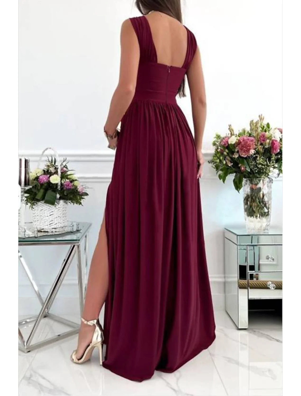 A-Line Prom Dresses Sexy Dress Formal Wedding Guest Floor Length Sleeveless Halter Neck Bridesmaid Dress Chiffon with Ruched Slit 2026