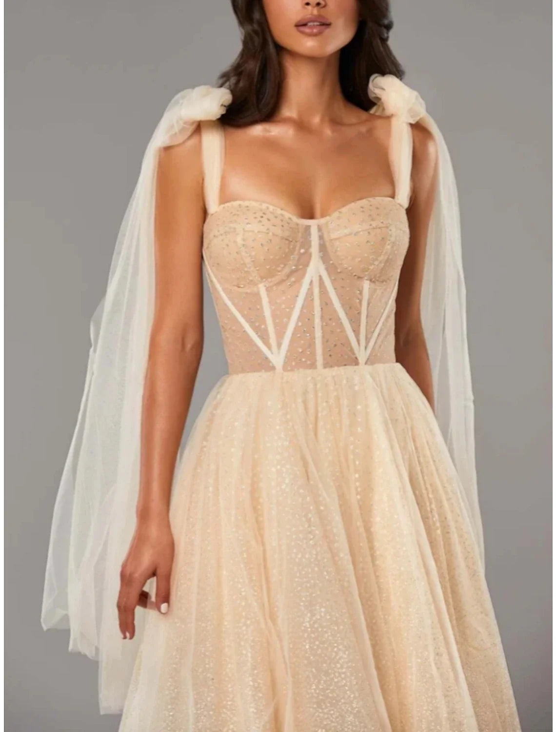 A-Line Prom Dresses Elegant Dress Formal Tea Length Sleeveless Sweetheart Tulle with Pleats Sequin 2026