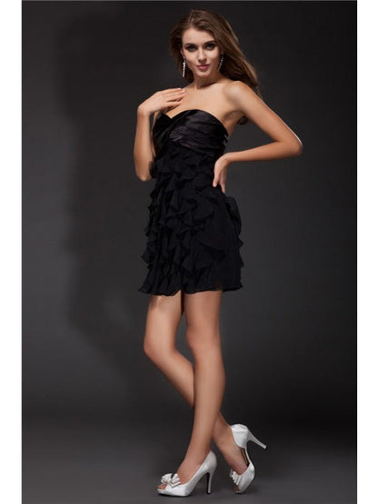 Sheath/Column Ruffles Sleeveless Short Chiffon Woven Satin Cocktail Dresses