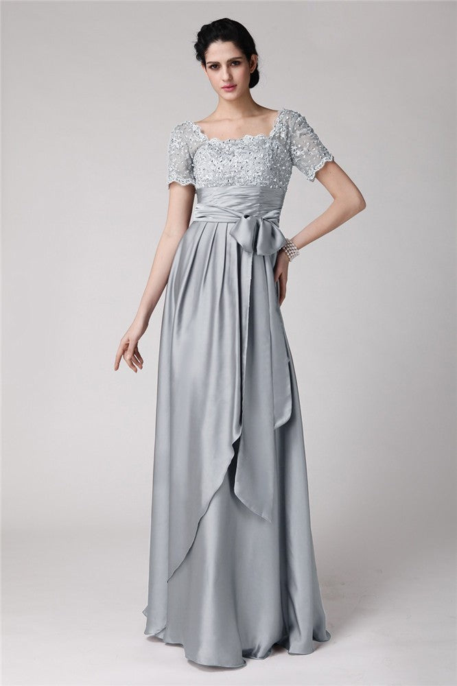 Sheath/Column Square Beading Applique Woven Satin Mother of the Bride Dresses