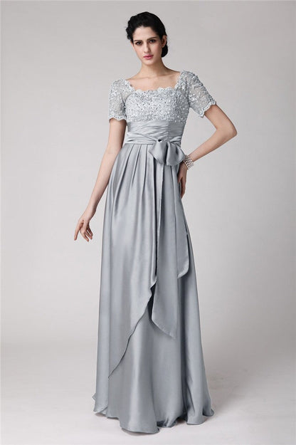 Sheath/Column Square Beading Applique Woven Satin Mother of the Bride Dresses