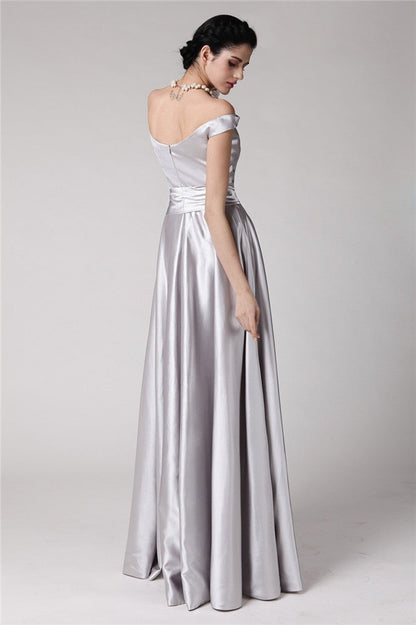 Sheath/Column Off-the-Shoulder Sleeveless Sash Long Woven Satin Dresses