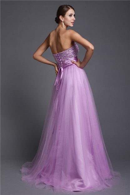 A-Line/Princess Strapless Sleeveless Beading Long Net Dresses