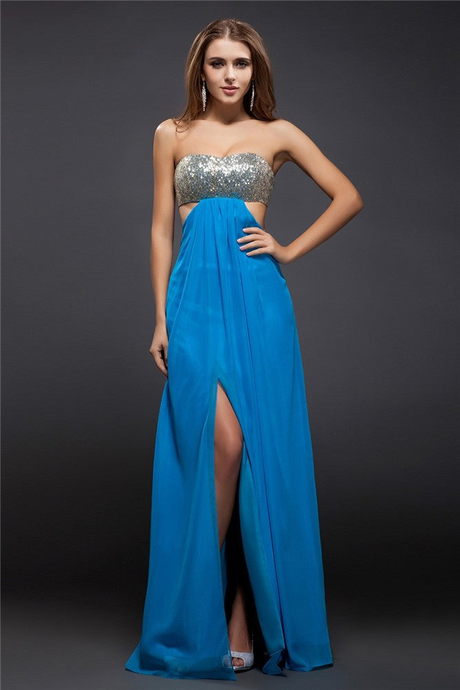 Sheath/Column Strapless Sequin Lace Sleeveless Long Chiffon Dresses