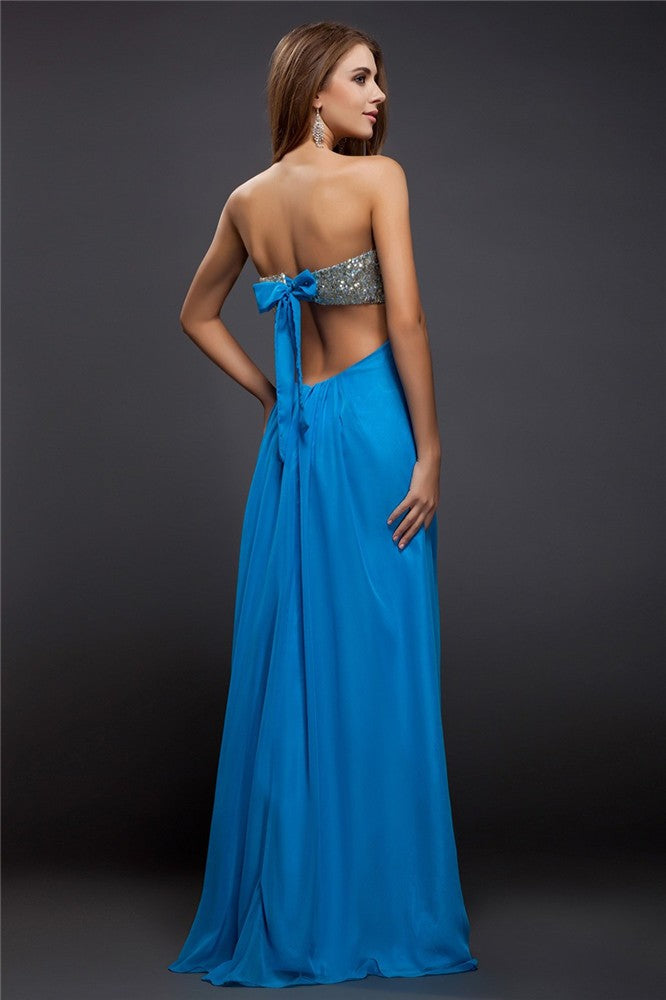 Sheath/Column Strapless Sequin Lace Sleeveless Long Chiffon Dresses