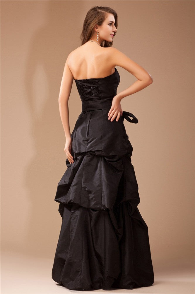 A-Line/Princess Strapless Sleeveless Ruffles Long Taffeta Dresses