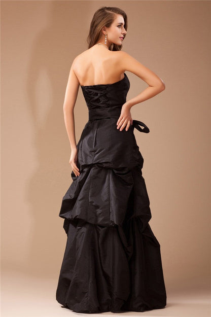 A-Line/Princess Strapless Sleeveless Ruffles Long Taffeta Dresses