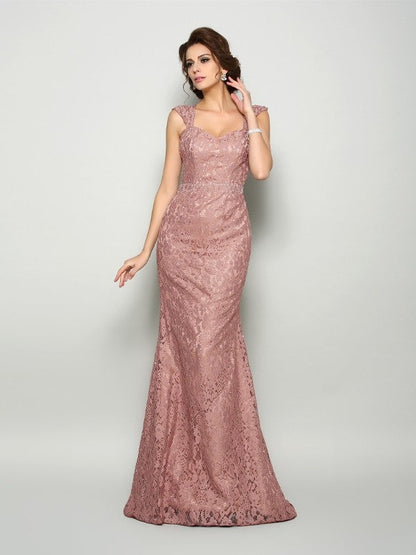 Trumpet/Mermaid Straps Lace Sleeveless Long Lace Mother of the Bride Dresses
