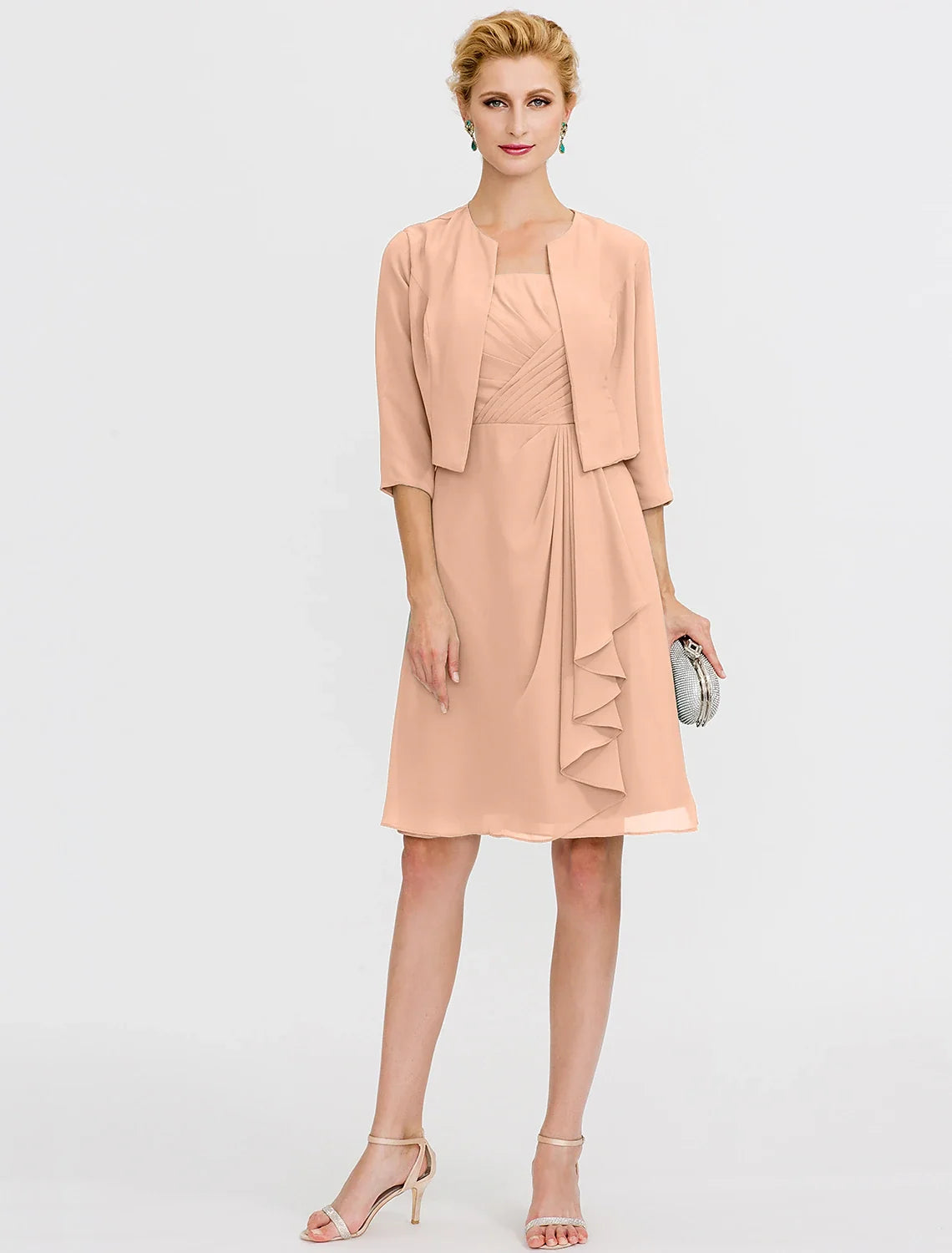 A-Line Mother of the Bride Dress Formal Elegant Two Piece Strap Short / Mini Chiffon Sleeveless yes with Pleats Beading