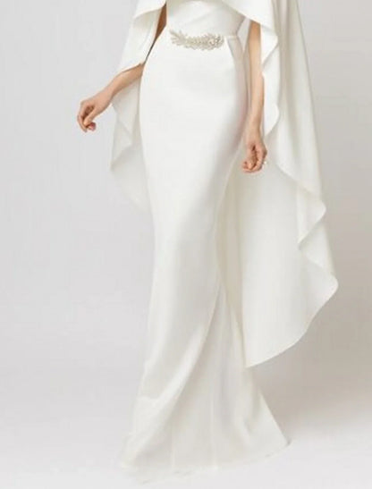 Mermaid / Trumpet Evening Gown Maxi Dress Formal Wedding Guest Floor Length Sleeveless Jewel Neck Capes Chiffon with Appliques