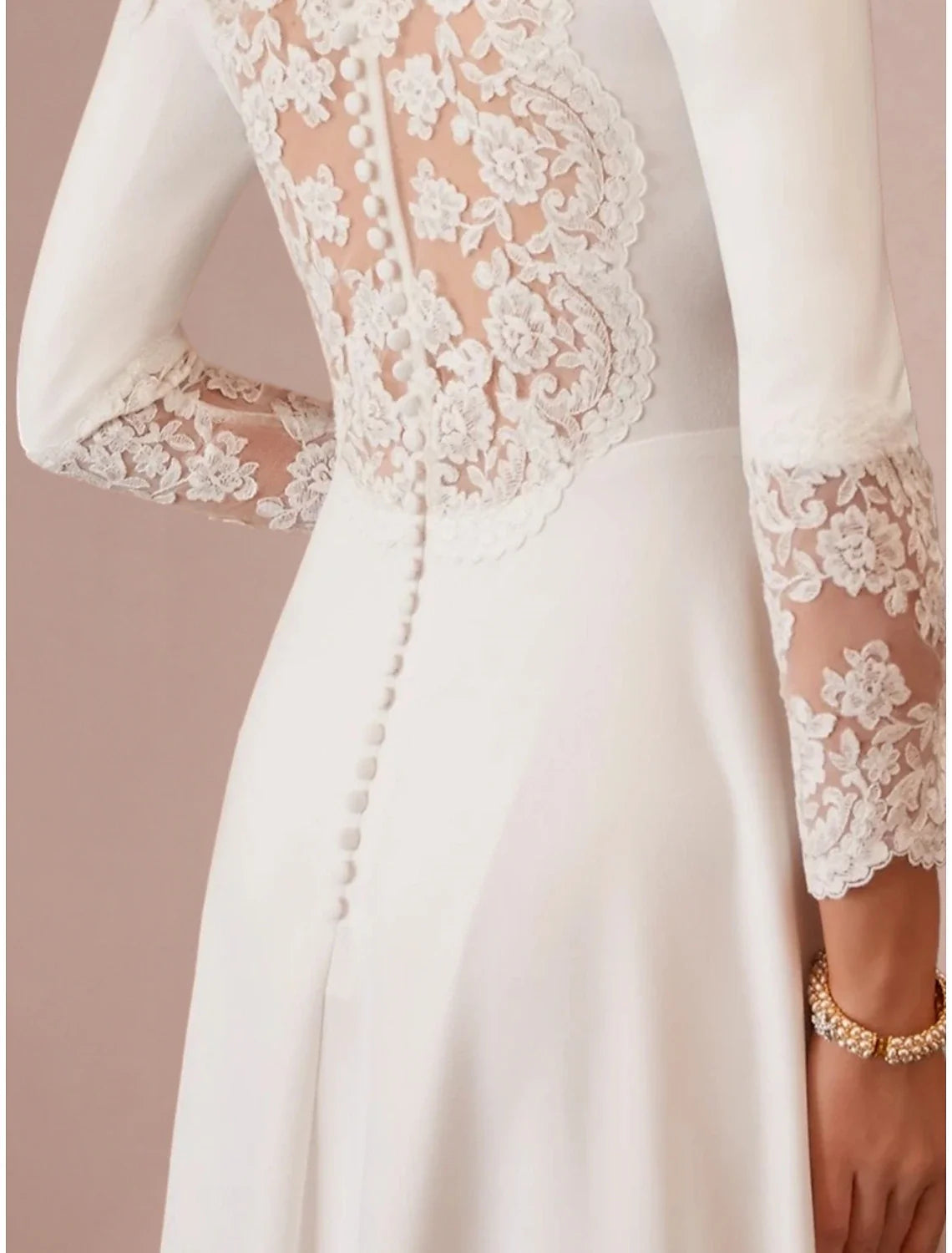 Little White Dresses Wedding Dresses A-Line V Neck Long Sleeve Tea Length Fabric Bridal Gowns With Bow(s) Solid Color