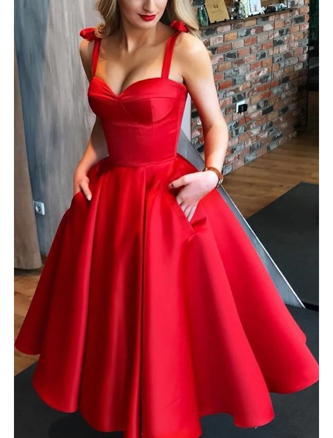Ball Gown Cocktail Black Dress Plus Size Vintage Dress Party Wear Prom Tea Length Sleeveless Spaghetti Strap Wednesday Addams Family Satin with Pleats 2026