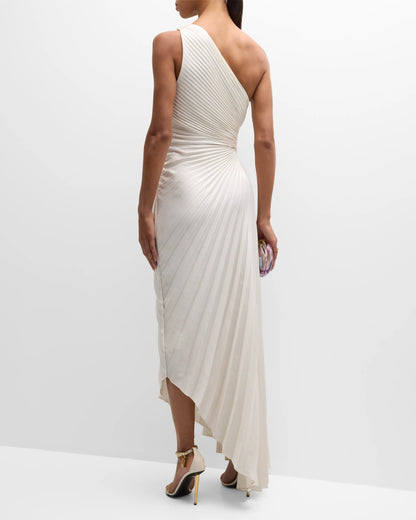 Noble and elegant pleated asymmetrical one shoulder prom dress