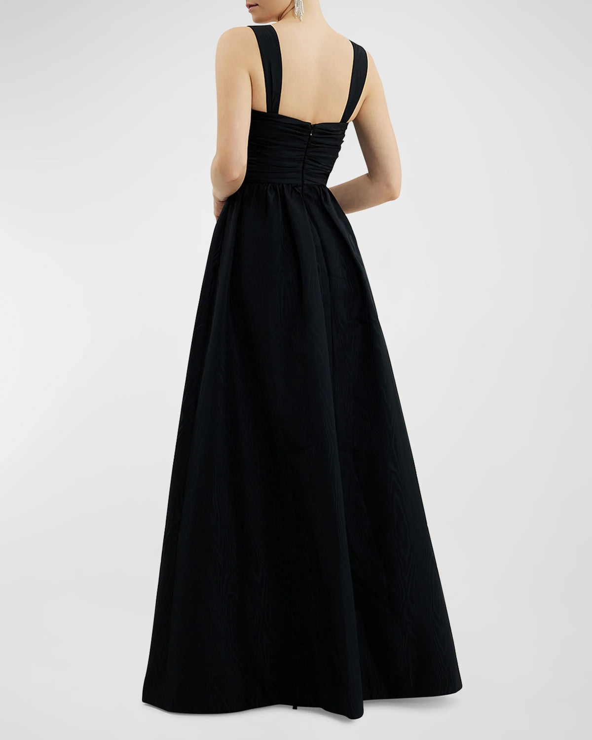 A noble off shoulder pleated hollow and ground length prom dress