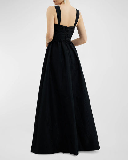 A noble off shoulder pleated hollow and ground length prom dress