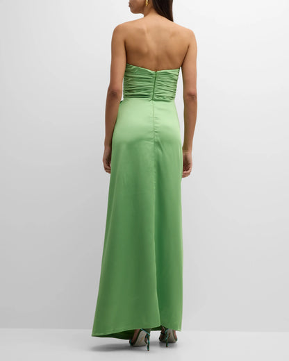 Noble strapless off shoulder pleated side slit prom dress