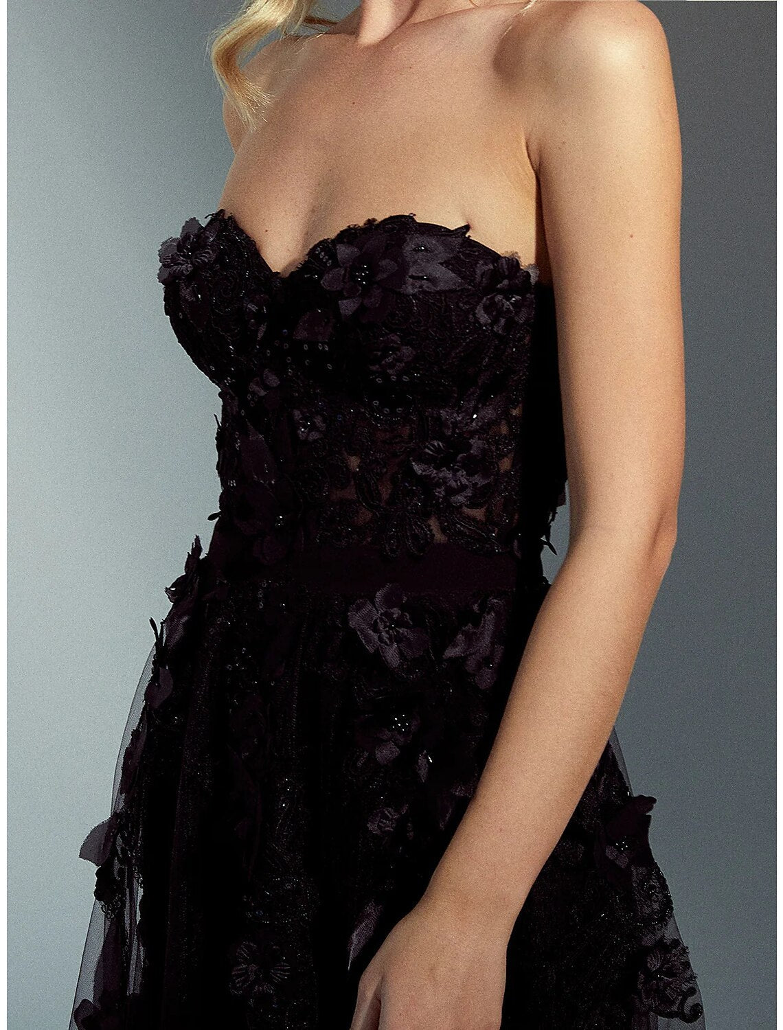 A-Line Evening Gown Floral Dress Wedding Prom Court Train Sleeveless Strapless Detachable Organza with Overskirt Appliques 2026