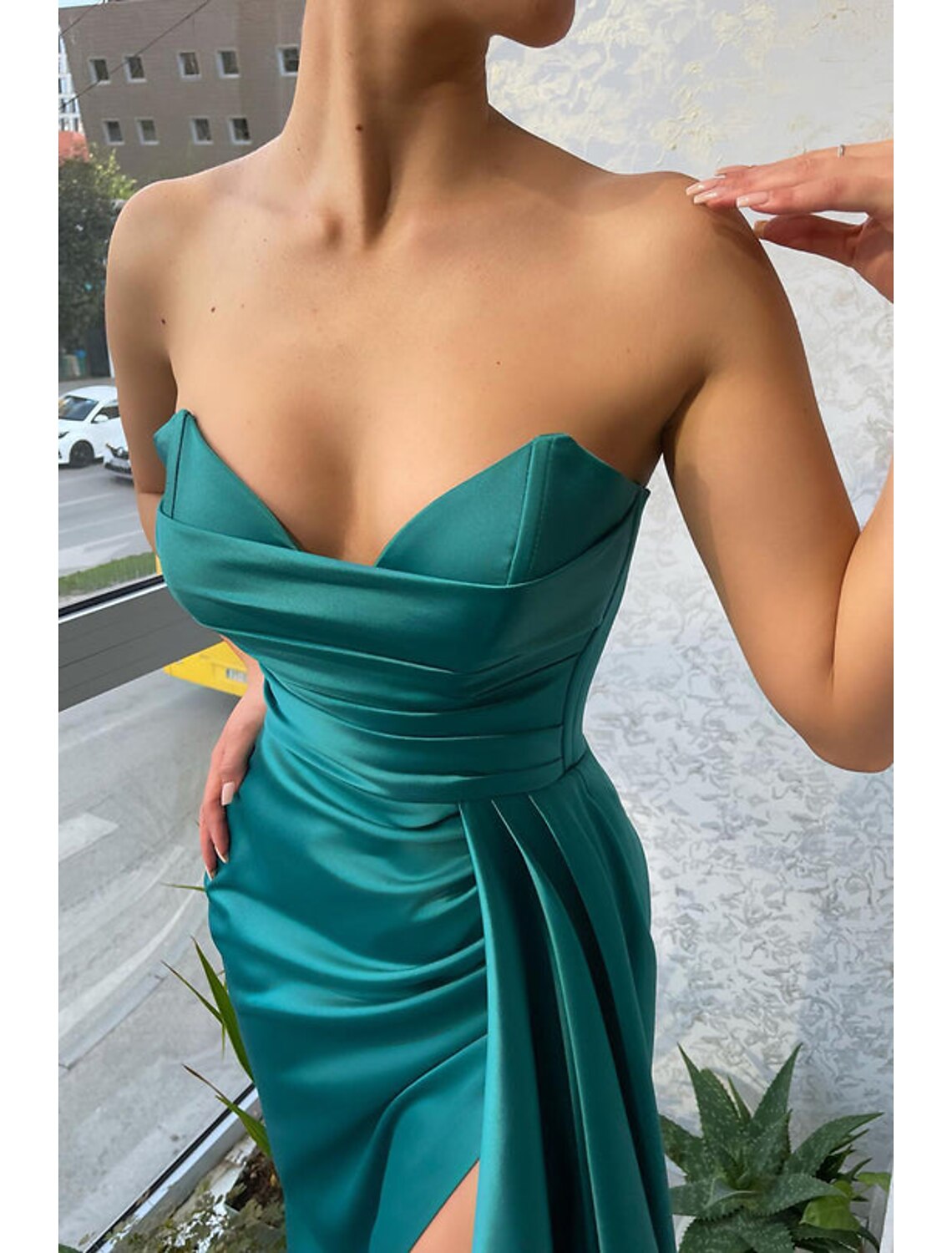 Mermaid Party Dress Evening Gown Sexy Dress Wedding Wedding Reception Court Train Sleeveless Strapless Satin with Ruched Slit 2026