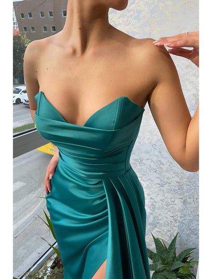 Mermaid Party Dress Evening Gown Sexy Dress Wedding Wedding Reception Court Train Sleeveless Strapless Satin with Ruched Slit 2026