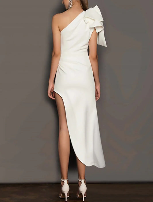 Sheath / Column Cocktail Dresses Minimalist Dress Party Wear Birthday Asymmetrical Sleeveless One Shoulder Fabric with Pure Color