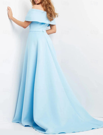 Sheath / Column Evening Gown Elegant Dress Formal Wedding Floor Length Short Sleeve Sweetheart Fabric with Ruched