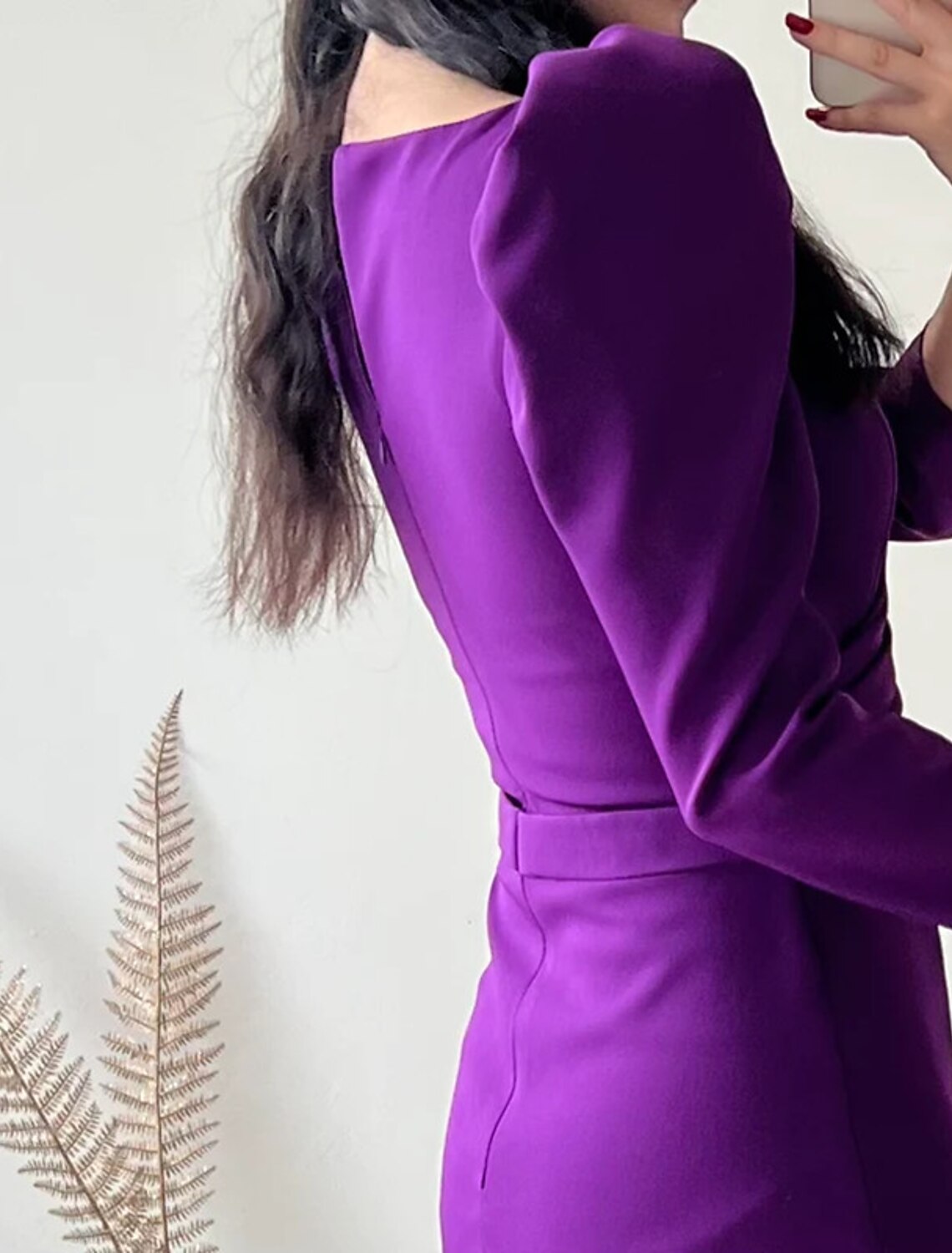 Sheath / Column Evening Gown Purple Cocktail Work Dress Formal Ankle Length Long Sleeve V Neck Fabric with Sash / Ribbon Ruched Slit
