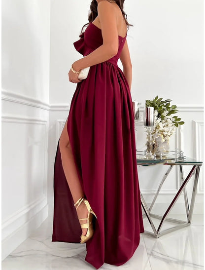Women's Sleeveless Pure Color Patchwork Cold Shoulder Long Maxi Homecoming Dress