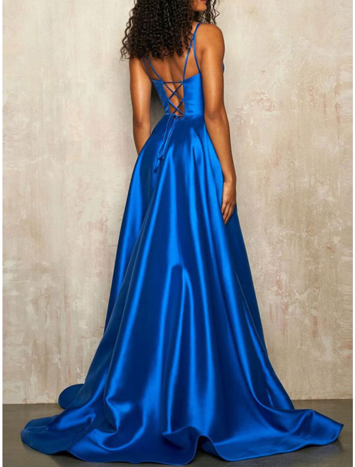 A-Line Prom Dresses Elegant Dress Formal Wedding Guest Court Train Sleeveless Spaghetti Strap Cotton Backless with Pleats Pure Color