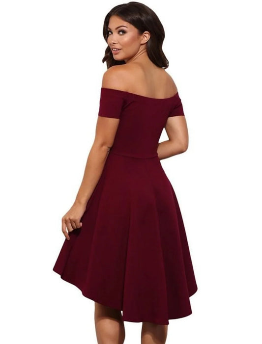 A-Line Fairy Cute Homecoming Party Dress Dress Off Shoulder Short Sleeve Short / Mini Satin with Pure Color